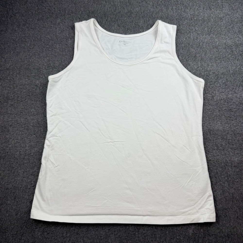 Kim Rogers Tank Top Women's‎ PM White Scoop Neck Cotton Blend Sleeveless Petite